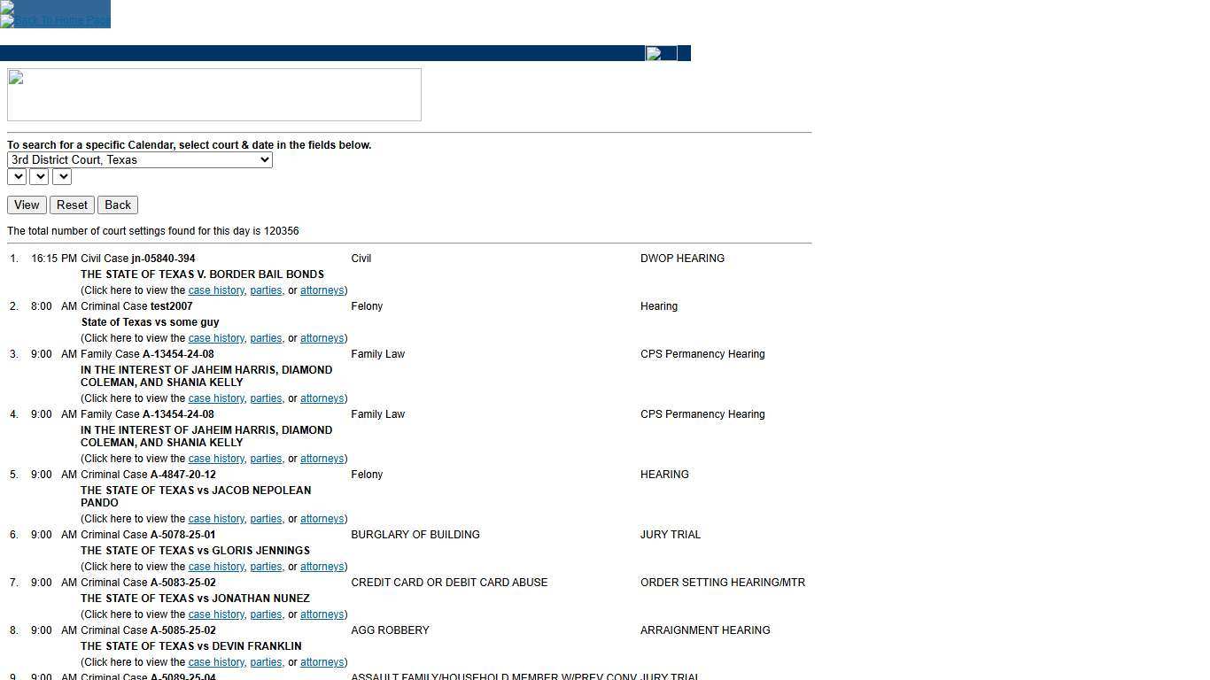 iDocket.com - View Court Calendars. Header